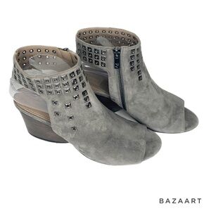 Donald J Pliner Janesp Gray Suede Peep Toe Ankle Bootie Side Zipper Closure Sz 8